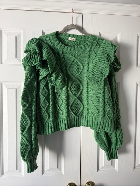 POL Sweaters - POL Ruffle Cable Knit Sweater - Chartreuse, Flutter, Boho, Whimsigoth, Romantic